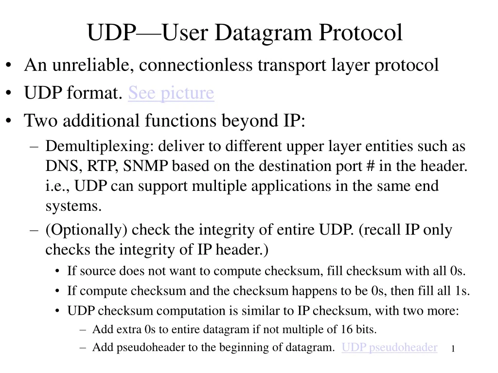 udp user datagram protocol