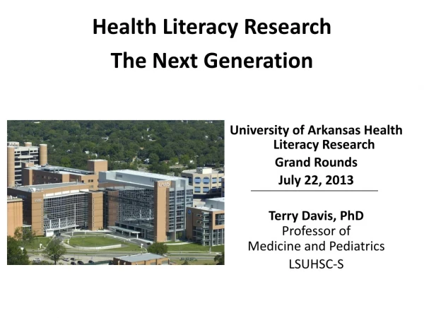 Health Literacy Research  The Next Generation