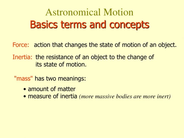 Astronomical Motion Basics terms and concepts