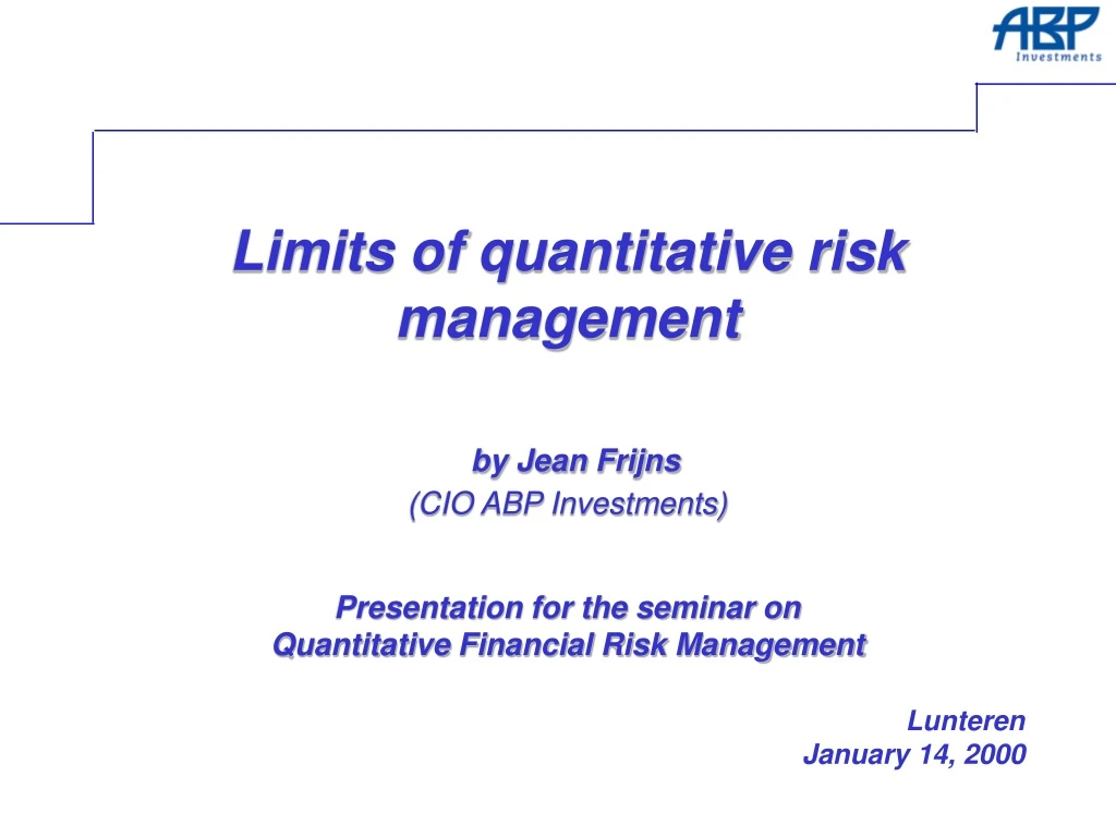 limits of quantitative risk management by jean