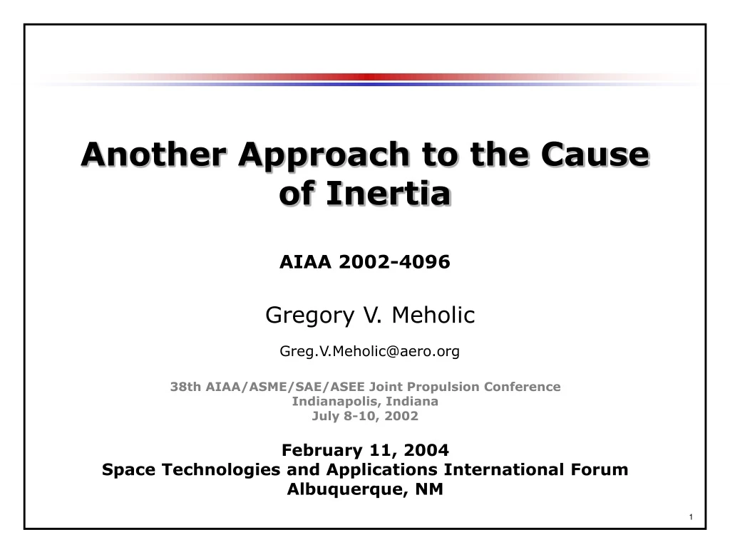 another approach to the cause of inertia aiaa