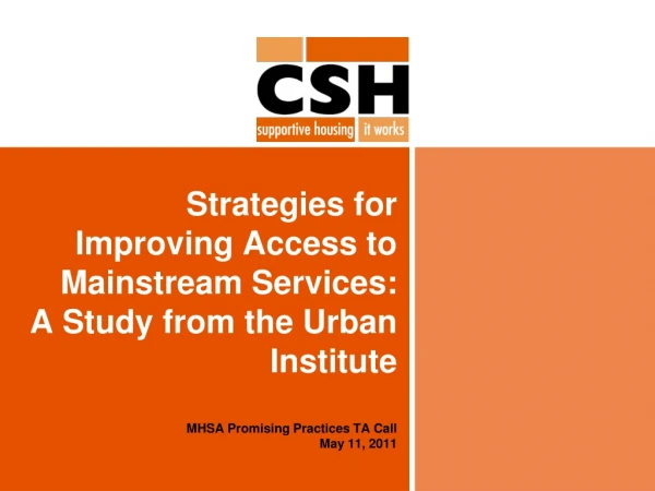 Strategies for Improving Access to Mainstream Services: A Study from the Urban Institute