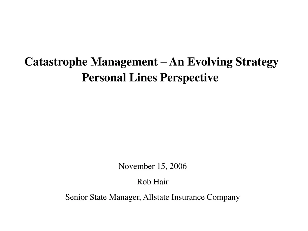 catastrophe management an evolving strategy