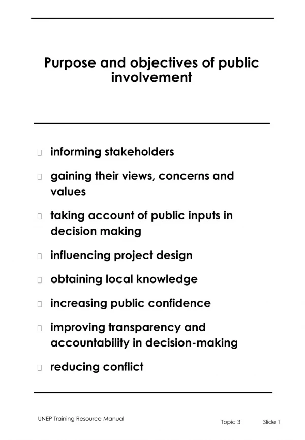 Purpose and objectives of public involvement