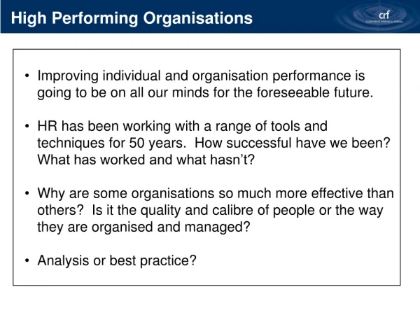 High Performing Organisations