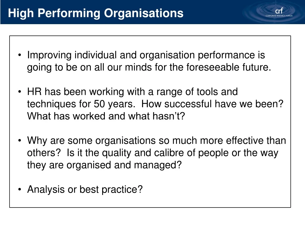 high performing organisations