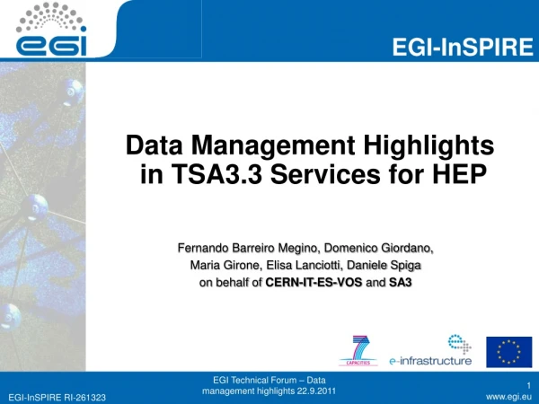 Data Management Highlights  in TSA3.3 Services for HEP