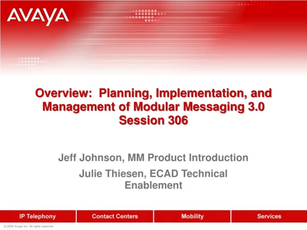 Overview:  Planning, Implementation, and Management of Modular Messaging 3.0 Session 306