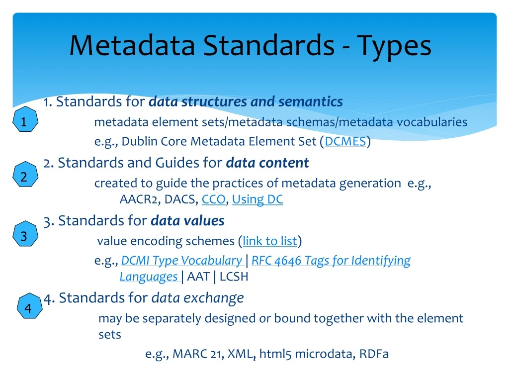metadata standards types