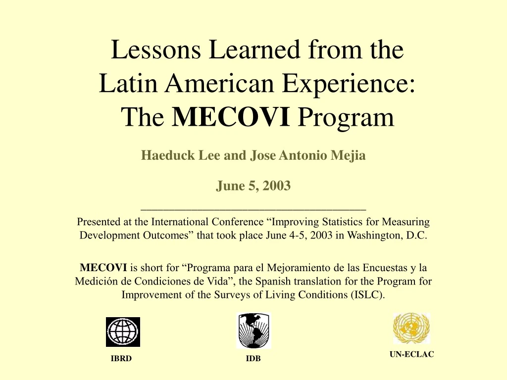 lessons learned from the latin american experience the mecovi program