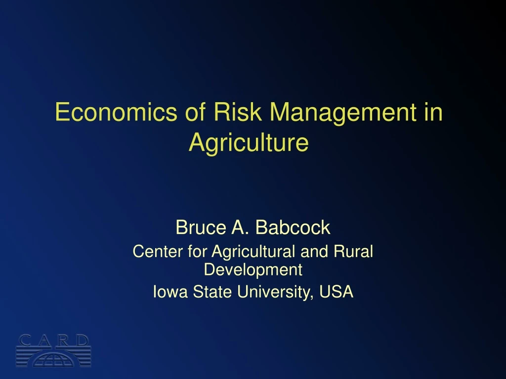 economics of risk management in agriculture