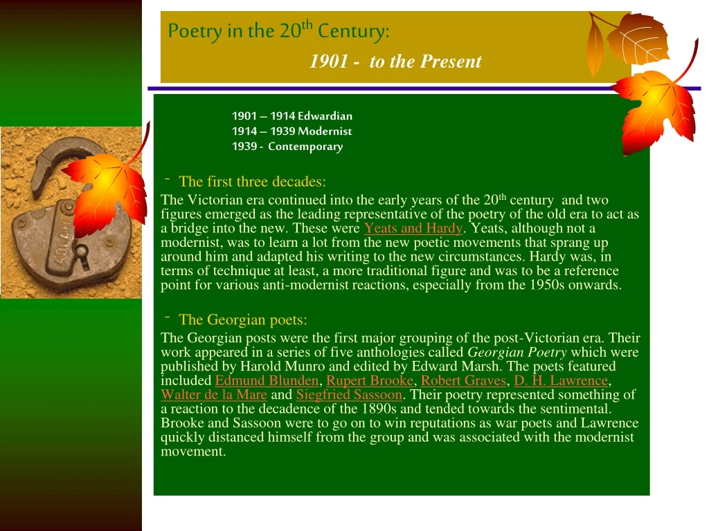 poetry in the 20 th century 1901 to the present
