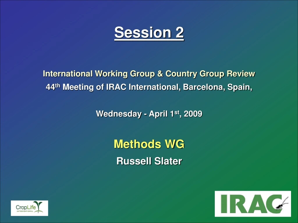 session 2 international working group country