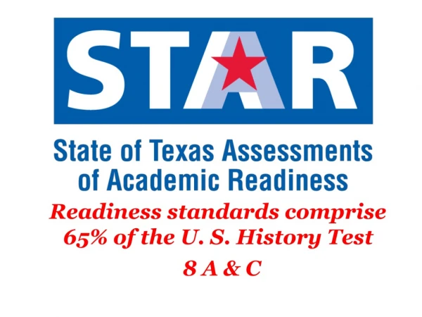 Readiness standards comprise 65% of the U. S. History Test