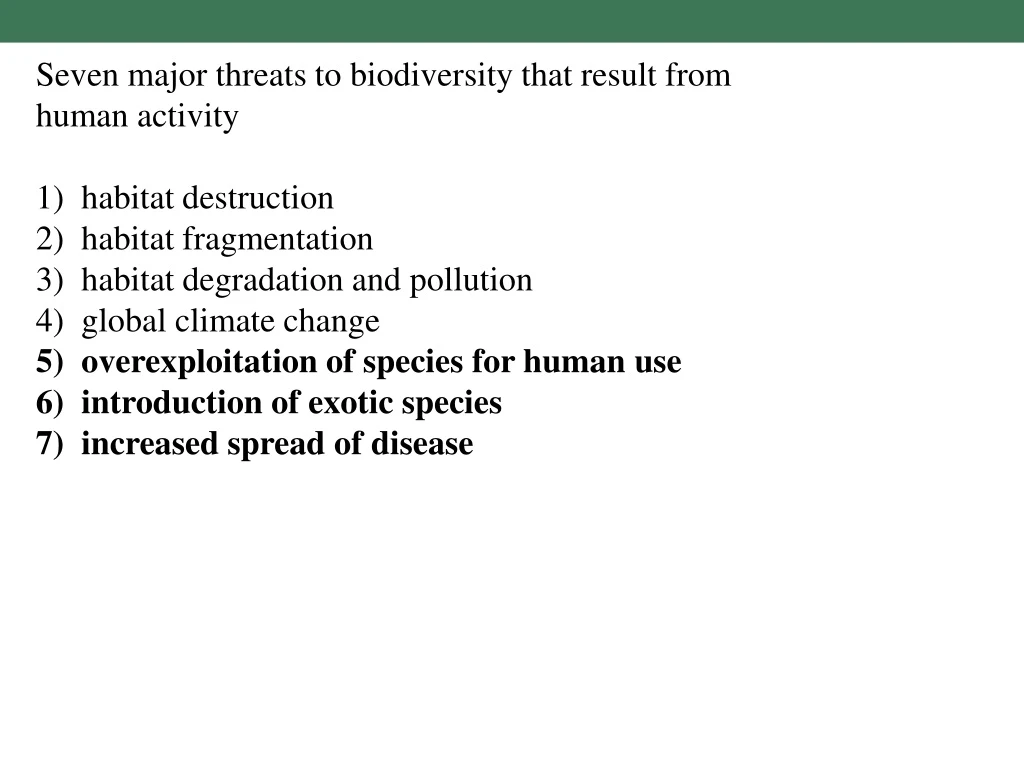 seven major threats to biodiversity that result