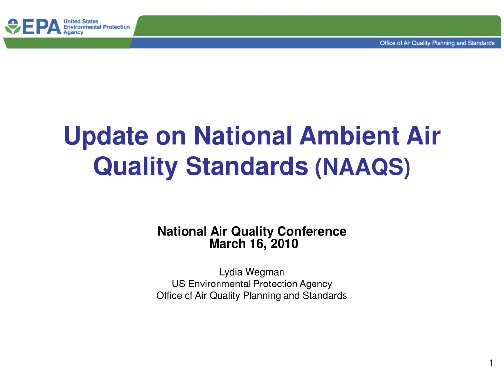 update on national ambient air quality standards naaqs