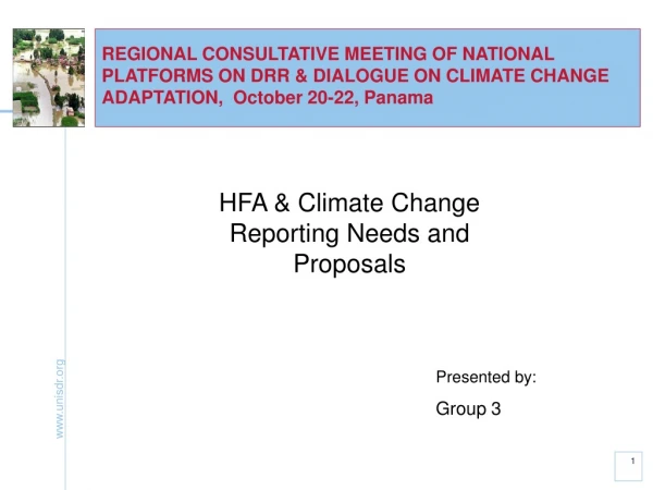 HFA &amp; Climate Change Reporting Needs and Proposals