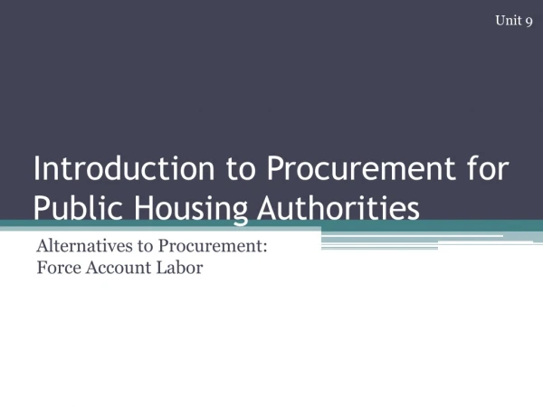 Introduction to Procurement for Public Housing Authorities