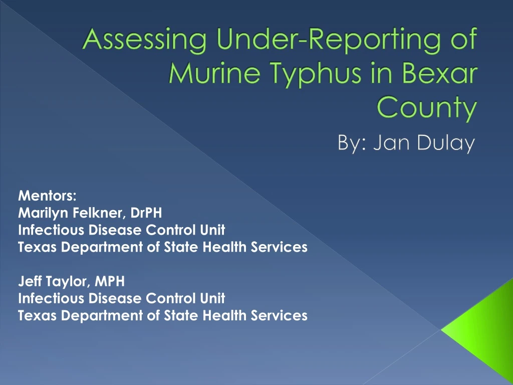 assessing under reporting of murine typhus in bexar county