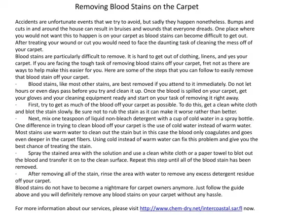 Removing Blood Stains on the Carpet