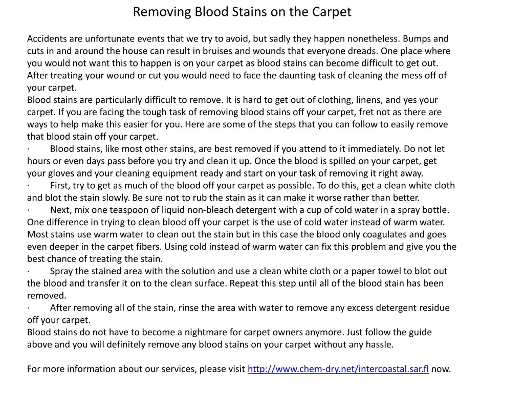 removing blood stains on the carpet accidents