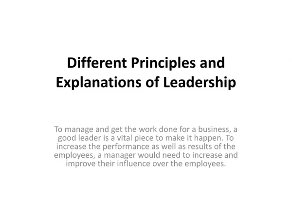 Different Principles and Explanations of Leadership