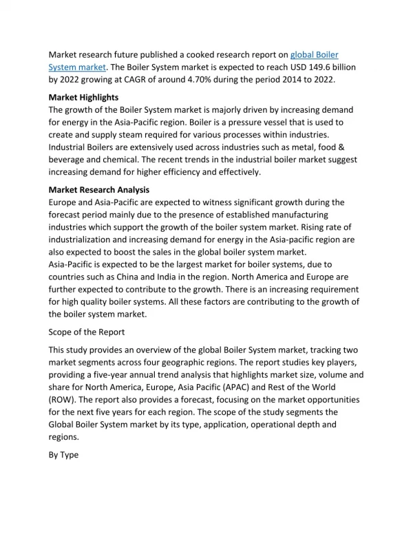 Global Boiler System Market Analysis To 2023: Global Size, Share, Trends, Manufacturers