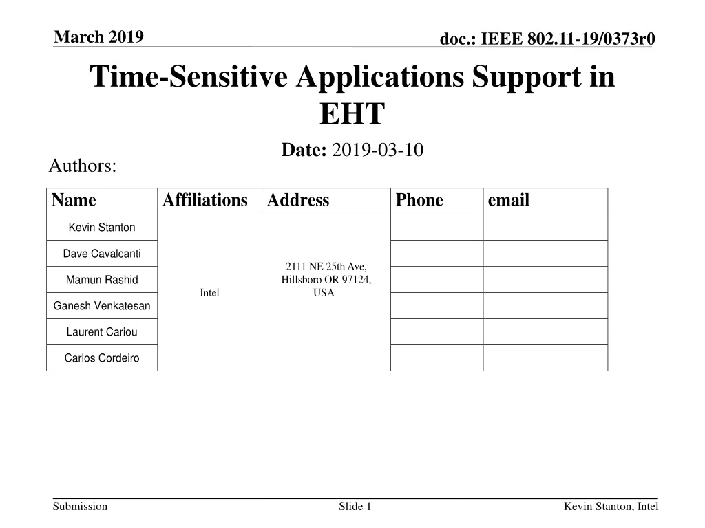 time sensitive applications support in eht