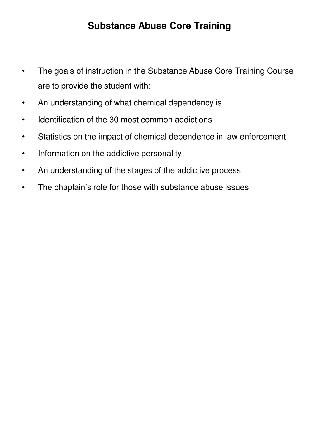 substance abuse core training