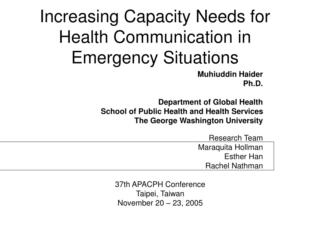 increasing capacity needs for health communication in emergency situations