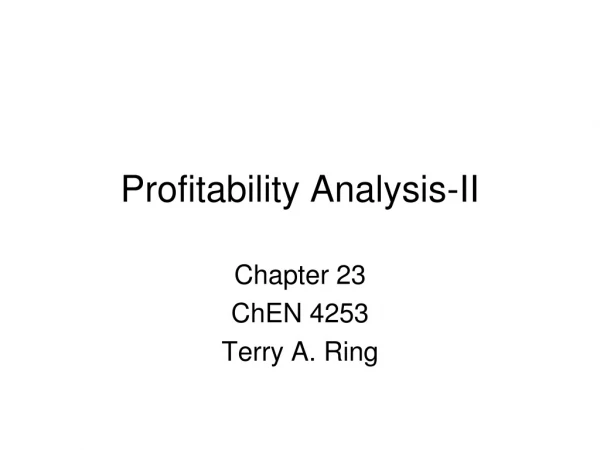 Profitability Analysis-II