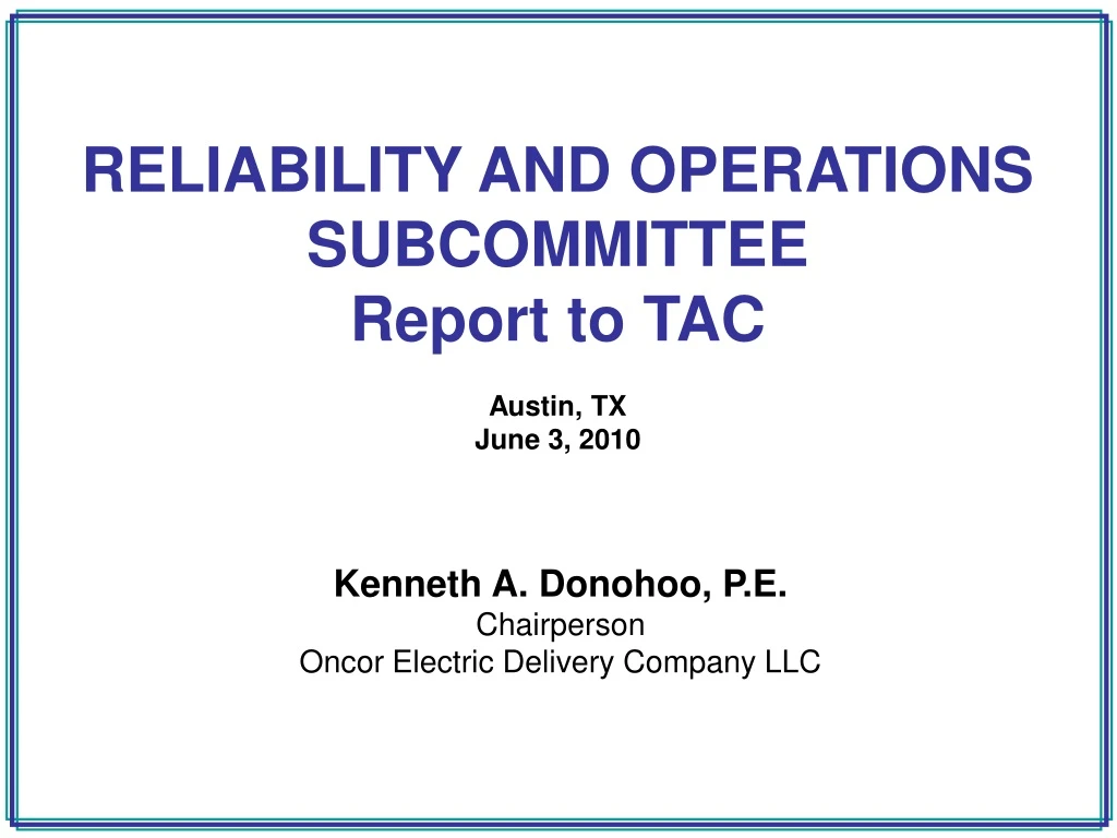 reliability and operations subcommittee report