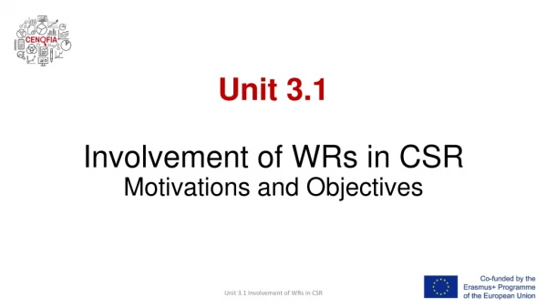 Unit 3.1  Involvement  of  WRs in CSR Motivations and Objectives