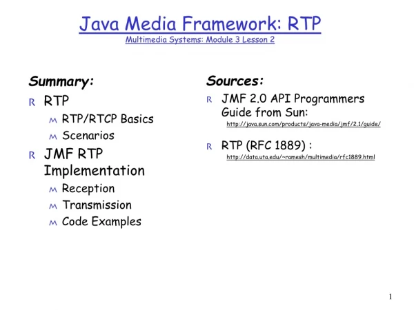 Java Media Framework: RTP Multimedia Systems: Module 3 Lesson 2