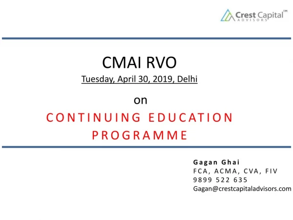 CMAI RVO Tuesday, April 30, 2019, Delhi