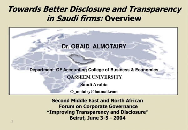 Towards Better Disclosure and Transparency in Saudi firms:  Overview