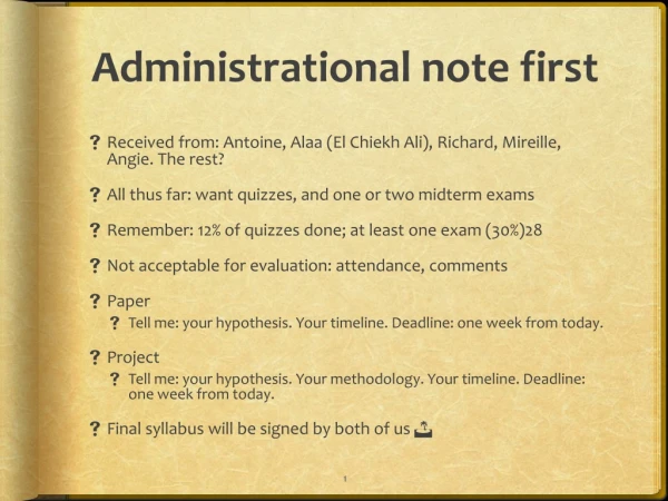 Administrational note first