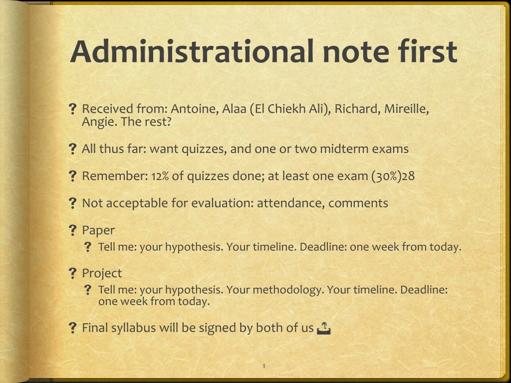 administrational note first