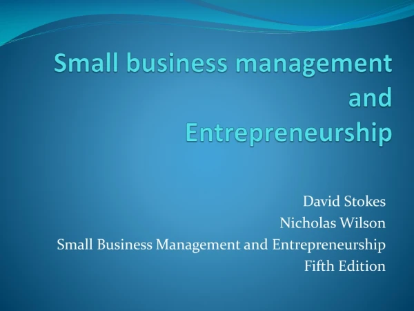 Small business management and Entrepreneurship