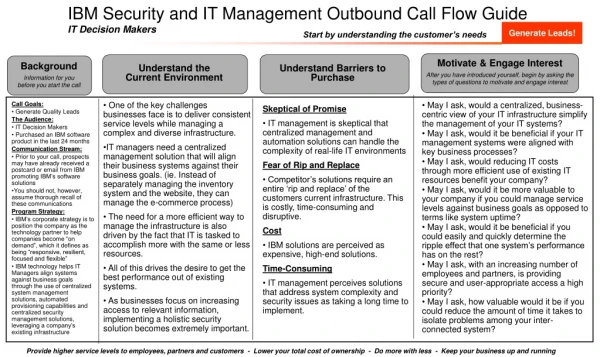 IBM Security and IT Management Outbound Call Flow Guide IT Decision Makers