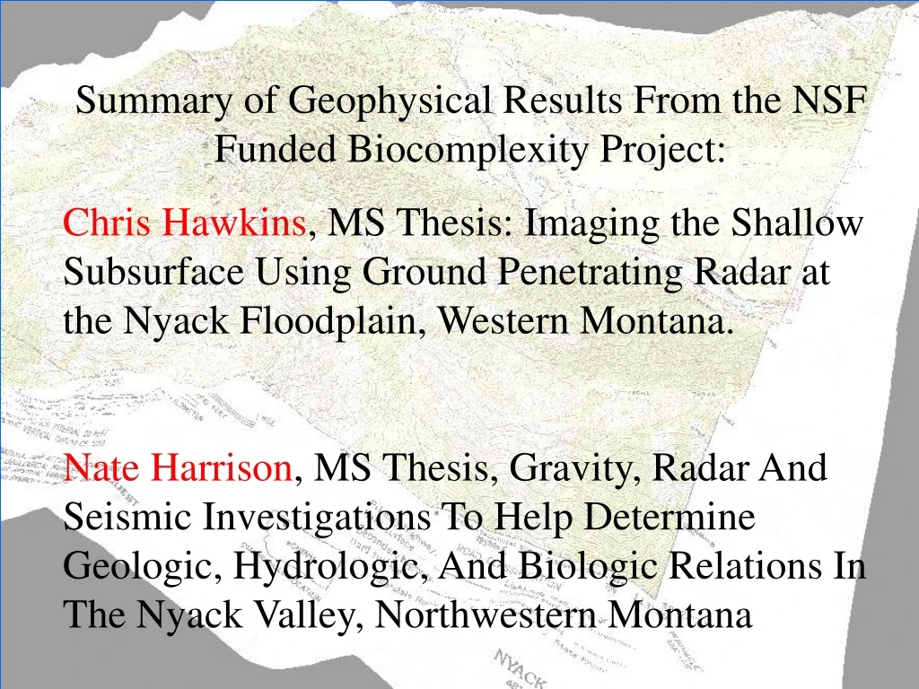 summary of geophysical results from