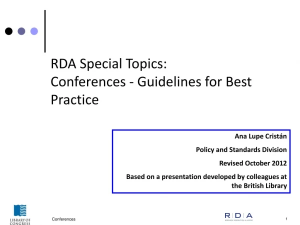 RDA Special Topics:  Conferences -  Guidelines for Best Practice