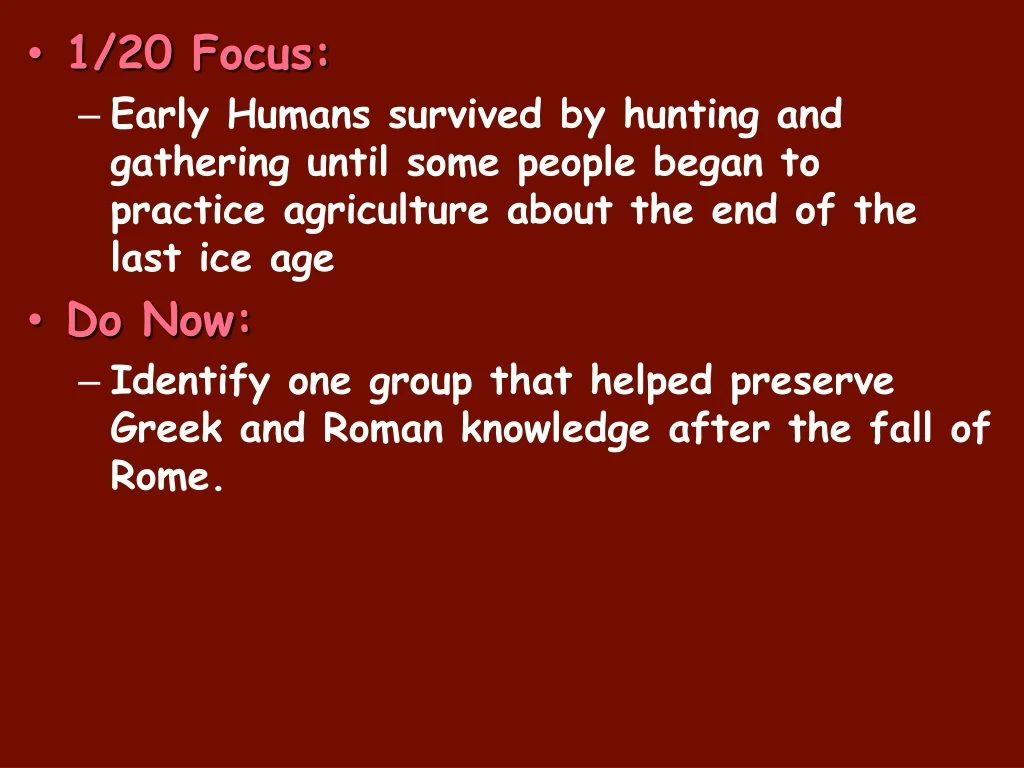 1 20 focus early humans survived by hunting