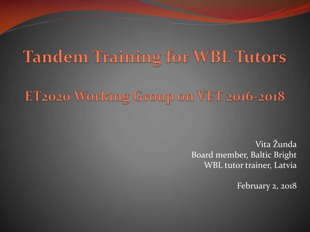 tandem training for wbl tutors et2020 working group on vet 2016 2018