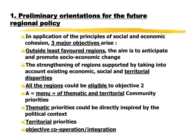 1 . Preliminary orientations for the future regional policy