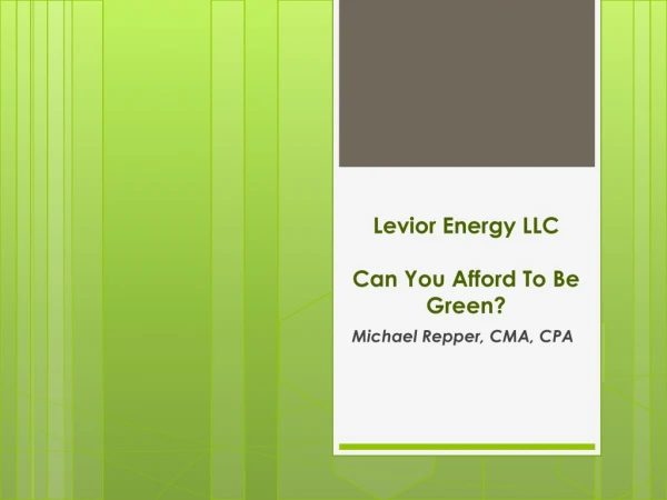 Levior  Energy LLC Can You Afford To Be Green?
