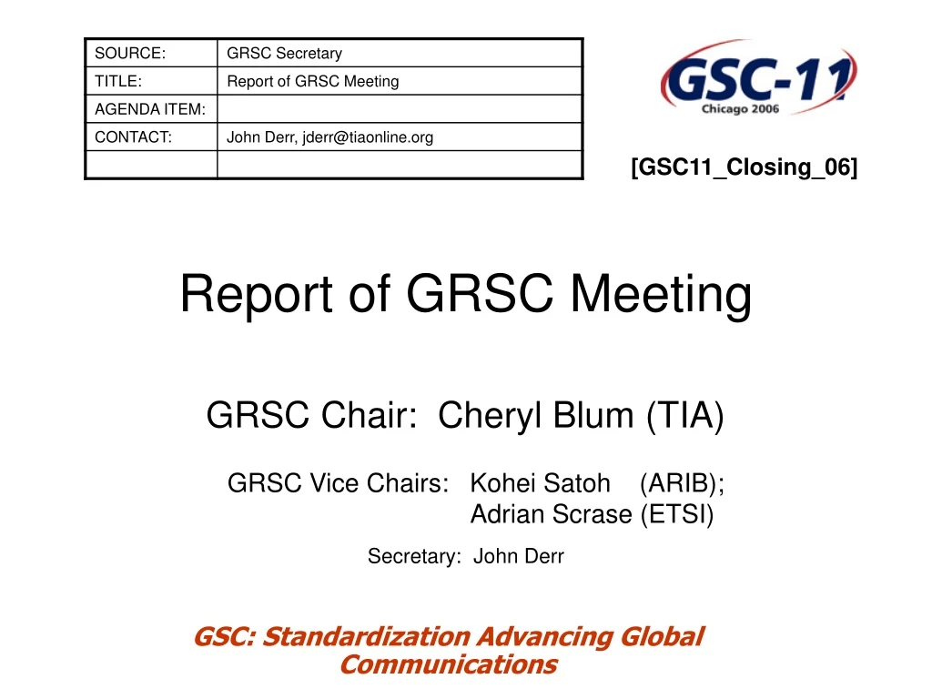 report of grsc meeting