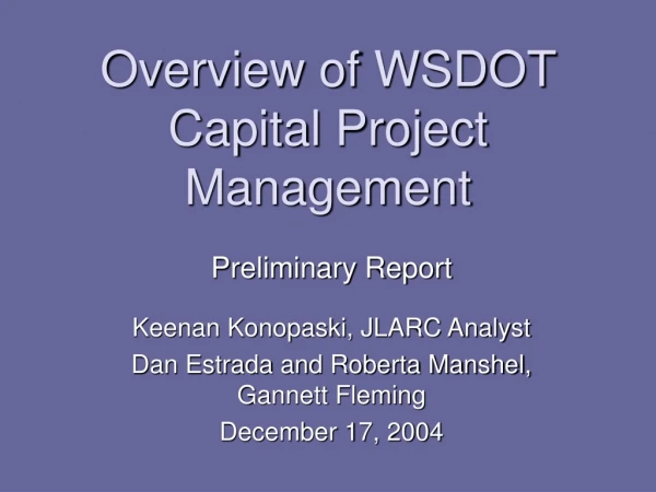 Overview of WSDOT Capital Project Management