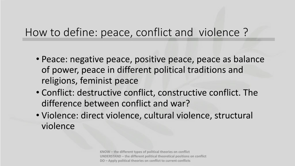 how to define peace conflict and violence