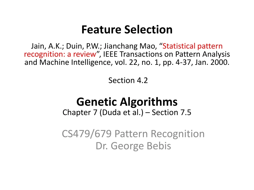 feature selection jain a k duin p w jianchang